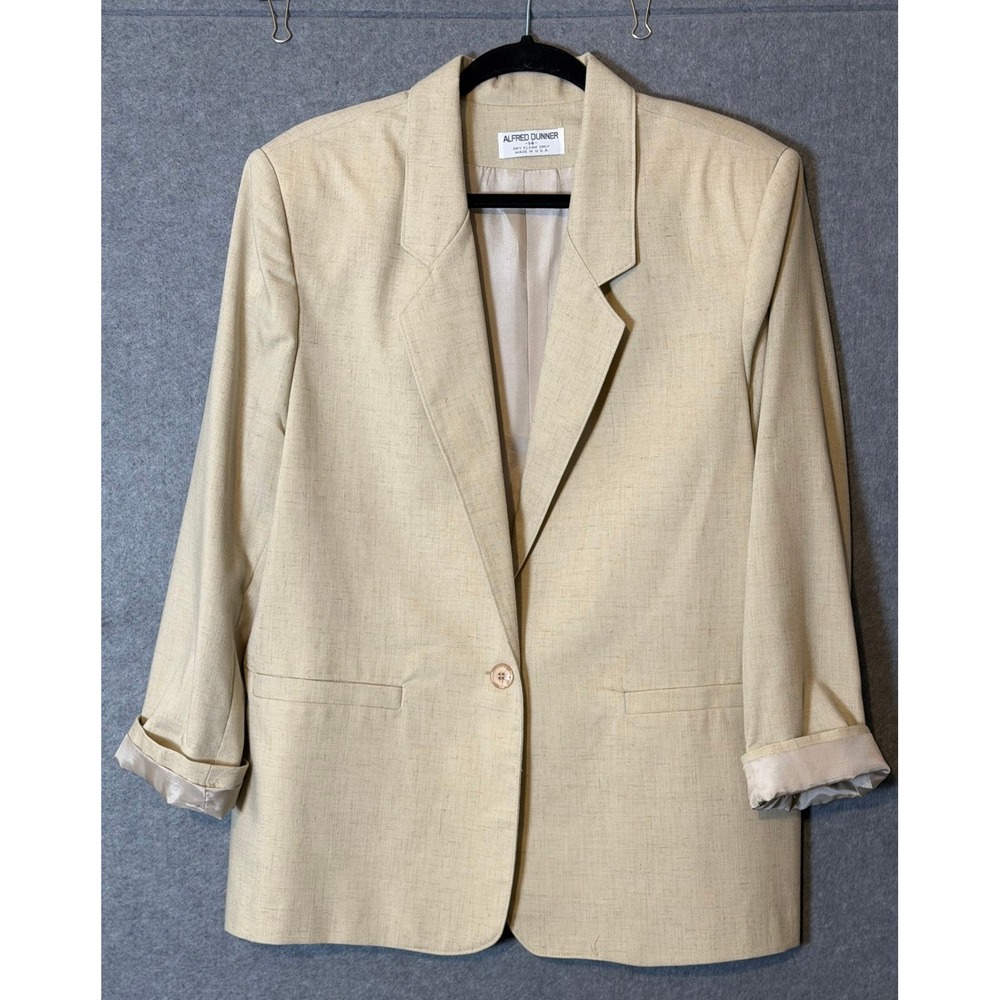 Alfred Dunner Blazer 14 Beige Vintage Single Button USA Made Officecore Academia